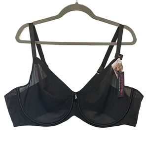 NWT Curvy Couture Sexy Black Sheer Mesh Plus Size Plunge Bra Brassiere Black 46D